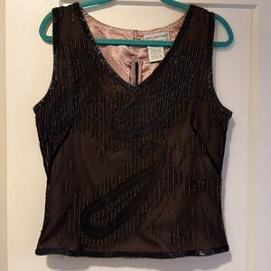 Papell Boutique Evening Dark Purple and Blue Paisley Beaded Sleeveless Top